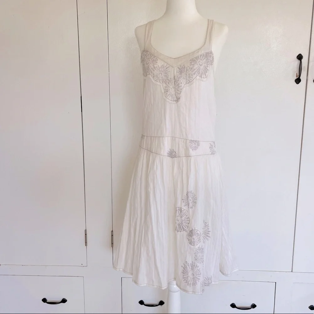 Vintage Off White Cotton with Appliqué Sundress, Size S - Picture 3 of 6